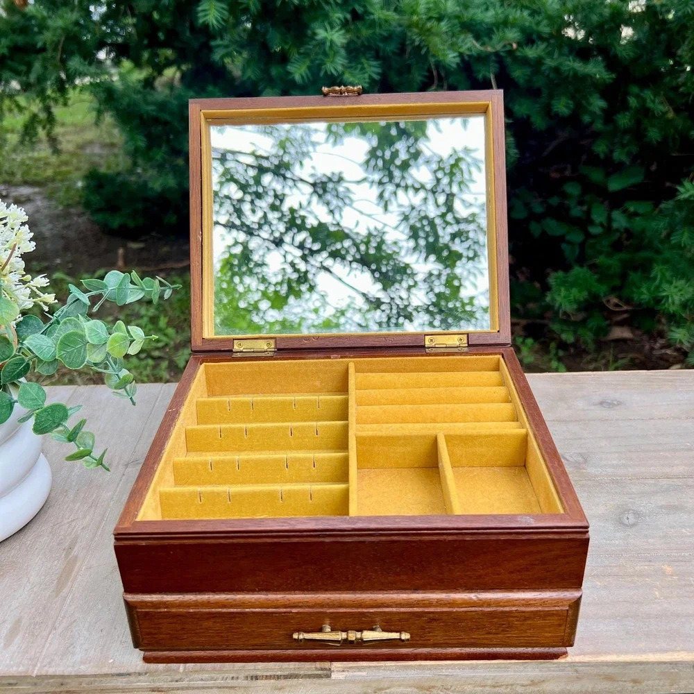 Vintage Floral Tapestry Wood Jewelry Box | Made in Japan